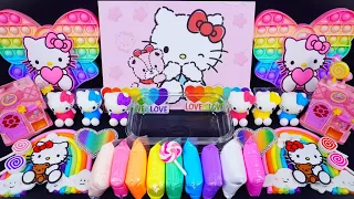 "Hello Kitty" Slime. Mixing Makeup into clear slime! 🌈ASMR🌈 #satisfying #슬라임 (422)