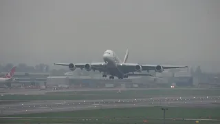 London Heathrow Airport A380 Emirates BA Qantas Morning Rush Hour Heavy Arrivals