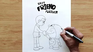 How to Draw Doraemon and Nobita Best Friends Forever | BFF Drawing | Sketch Drawing | Easy Sketches