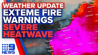 Extreme fire danger warning issued across Victoria as heatwave continues | 9 News Australia