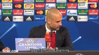 Pep forgets what language to speak in interview