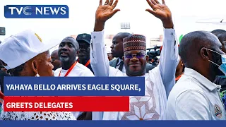 VIDEO: Yahaya Bello Arrives Eagle Square, Greets Delegates