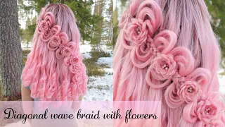 Diagonal Wave Braid with Flowers | Braided Wig Hairstyles | How to Hair