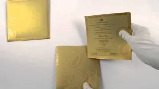 D-5509, Gold Color, Shimmery Finish Paper, Designer Multifaith Invitations, Wedding Invitation