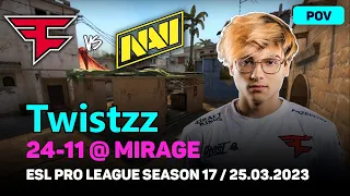 CSGO POV FaZe Twistzz (24-11) vs NAVI (mirage) @ ESL Pro League Season 17 Semi-final / Mar 25, 2023