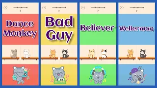 Tiles Hop Duet Cats - Dance Monkey | Bad Guy | Believer | Wellerman