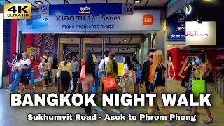 Bangkok Sukhumvit Rd Evening Walk | Asok to Phrom Phong 🇹🇭 Thailand 4K