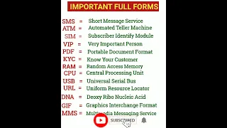 Important Full Forms ATM, SMS, VIP, KYC, gk most important Full Forms #shorts #ias #dm #ssc #upsc