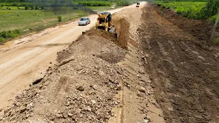 Impressive ASIAN Highway Construction of Machinery Dozer Pushing Soil ,Team 25 5 Ton Truck Spreading