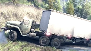 SPINTIRES 2014 - The Hill Map - C 4320 Truck + Trailer Driving Up Steep Hill