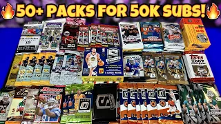 *CRAZY 1/1 AUTO & MORE!🤯 OPENING 50+ RARE SPORTS CARD PACKS FOR HITTING 50,000 SUBS!🔥🔥