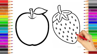 How to Draw Strawberry and Apple 🍓 🍏Easy Step by Step. Drawing Strawberry for Beginners #drawing