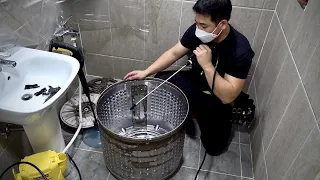 Process of Turning Old Washing Machine into New One. Korean Appliance Cleaning Technician