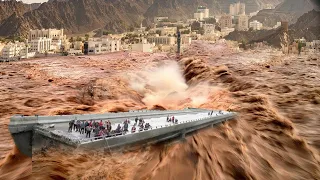 Huge flash floods hit the desert of Oman! desert turns into ocean. Flooding in Rustaq