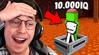 New Minecraft Player REACTS to 10,000 IQ Minecraft Guy - Dream's INSANE Plays!