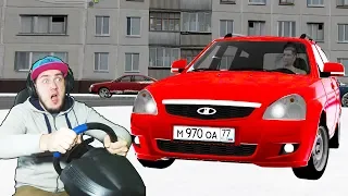 РАБОТАЮ КУРЬЕРОМ - ПРИОРА ЗИМОЙ НА ЛЕТНЕЙ РЕЗИНЕ в ГОЛОЛЕД - CITY CAR DRIVING + РУЛЬ