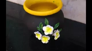 DIY-Pot decoration with clay flower// plumeria/frangipani-flower