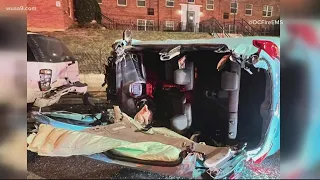 2 hurt in DC after car flipped over traffic circle at the end of bridge in Southeast