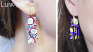 【DIY】How to make beaded earrings by flat square stitch【Tutorial】ビーズステッチ花柄ビーズピアスの作り方四方织缝法制作花形图案串珠流苏耳饰