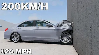 MERCEDES S63 AMG crashes to the WALL 😱 200 km/h | Realistic Crash Test