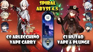 C0 Arlecchino Vape Carry and C0 Hutao Vape Plunge | Spiral Abyss 4.5 / 4.6 Floor 12 | Genshin Impact