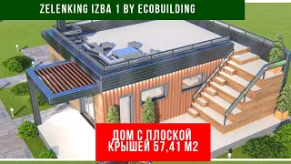 Дом с плоской крышей. 57,41м2. Эксплуатируемая крыша. Терасса. Амфитеатр. Камин. Дом моей мечты