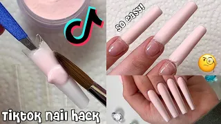 INSANE beginner TIKTOK nail tip hack! How to apply acrylic to your non dominant hand in 10 minutes!