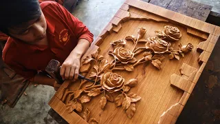 Rose Wood Carving: How to make a Flowers Wooden Painting - Wall Art