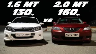 Mazda 3 2.0 МТ. Чип, выхлоп vs Granta Sport 1.6 МТ. Чип, выхлоп.