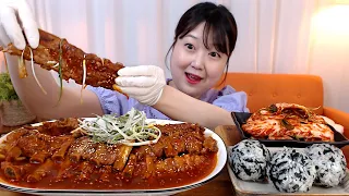 입에서 살살 녹는 매콤한 통등갈비찜 주먹밥 배추김치 먹방 Spicy Galbi-Jjim Kimchi Koreanfood Mukbang