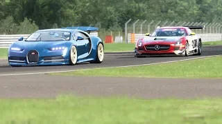 Bugatti Chiron vs Mercedes-Benz SLS AMG GT3 at Brands Hatch