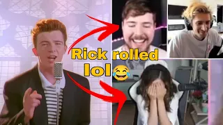 Reaction of youtubers when they got Rick roll on live