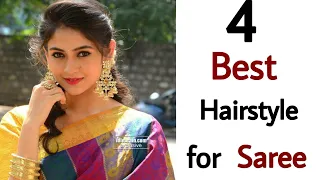 4 Best  hairstyles for saree - best hairstyles for sarees | easy hairstyles | hairstyles for girls