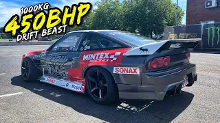 BIG SENDS IN A MAD 1000KG 450BHP PRO DRIFT SPEC NISSAN 180SX!