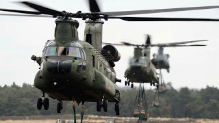 RNLAF sling load exercise with 2x AS532 Cougar and 3x CH-47 Chinook