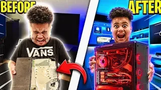 DESTROYING MY LITTLE BROTHERS GAMING SETUP & SURPRISING HIM WITH HIS DREAM PC!!! RAGING & EMOTIONAL!