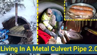 Camping In A Culvert We Unclogged With Wood Stove Heating