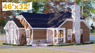 46x32 feet What a Charming and Cozy 2 Bedroom Cottage House With Floor Plan | 2 Bedroom Small House