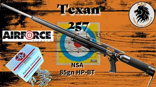 Sniper Accuracy: Airforce Texan 257 Shooting NSA 85gn RBT HP Slugs @ 85 Yards