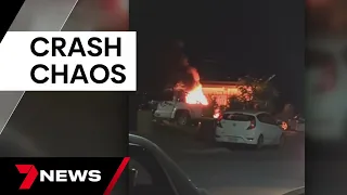 Man run down and two cars explode in chaotic Logan crash | 7 News Australia