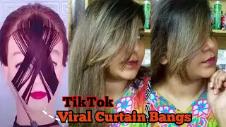 TIKTOK VIRAL CURTAIN BANGS TUTORIAL /DIY CURTAIN BANGS /TRYING VIRAL TIKTOK TUTORIAL /SIMRAN IRFAN