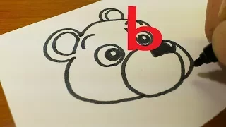 How to turn Letter "b" into a Cartoon BEAR - Alphabet doodle drawing step by step