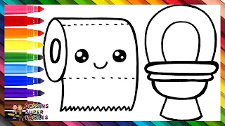 Dessiner et Colorier une Toilette Avec du Papier Toilette 🚽🧻🌈 Dessins pour Enfants