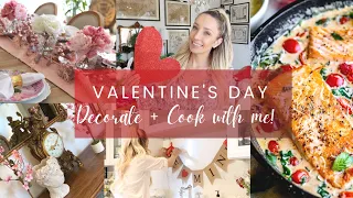 VALENTINE’S DAY DECORATE + COOK WITH ME // PERFECT V-DAY RECIPE! // WHOLE HOUSE DECOR  // MINI HAUL