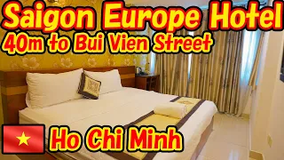 Saigon Europe Hotel. The hotel is close to Bui Vien St so staying up late and earplugs are essential