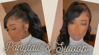 High Genie/Extended Ponytail With Swoop Bang | Sleek Invisible Ponytail | No Glue | Natural Hair