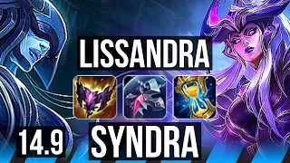 LISSANDRA vs SYNDRA (MID) | 6 solo kills, 1000+ games | NA Diamond | 14.9