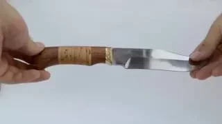 Нож "Носорог" из нержавеющей стали 95Х18. Рукоять дерево сапели с берестой латунь
