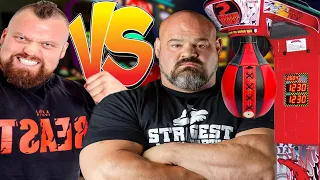 Eddie Hall and Brian Shaw Try The Punch Machine