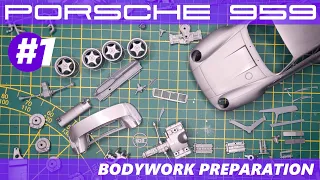 Porsche 959 Tamiya 2⃣4⃣0⃣6⃣5⃣🏁 PART 1 bodywork preparation🚀 kit for beginner #scalemodeling #asmr